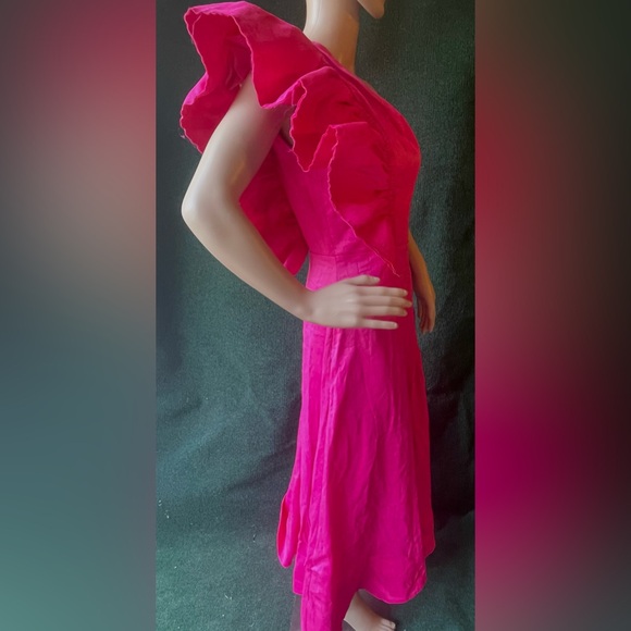 Aje bonjour asymmetrical midi dress in Fuchsia - Picture 4 of 6